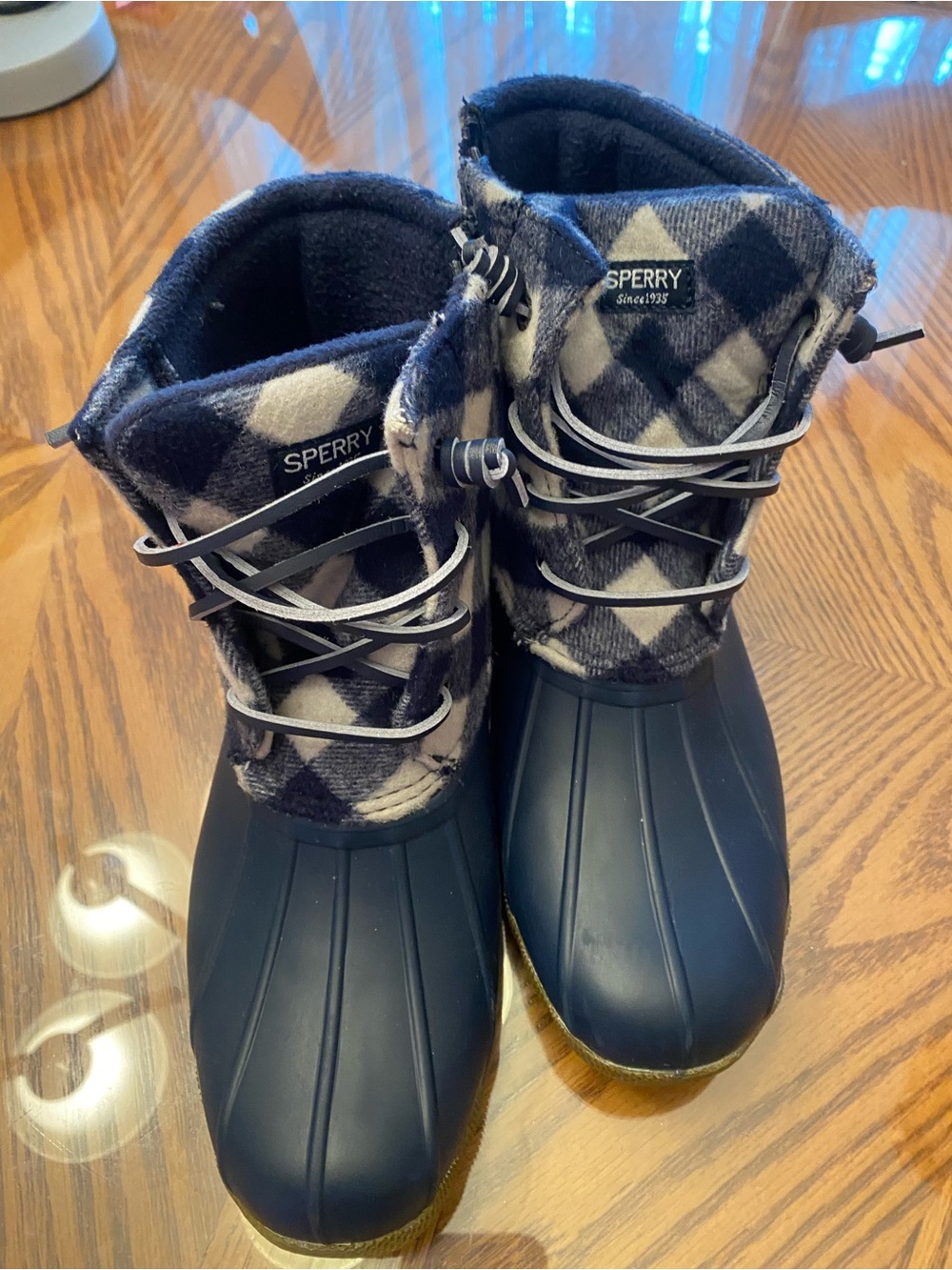 Sperry Kids Navy and Cream Plaid Insulated Snow Boots